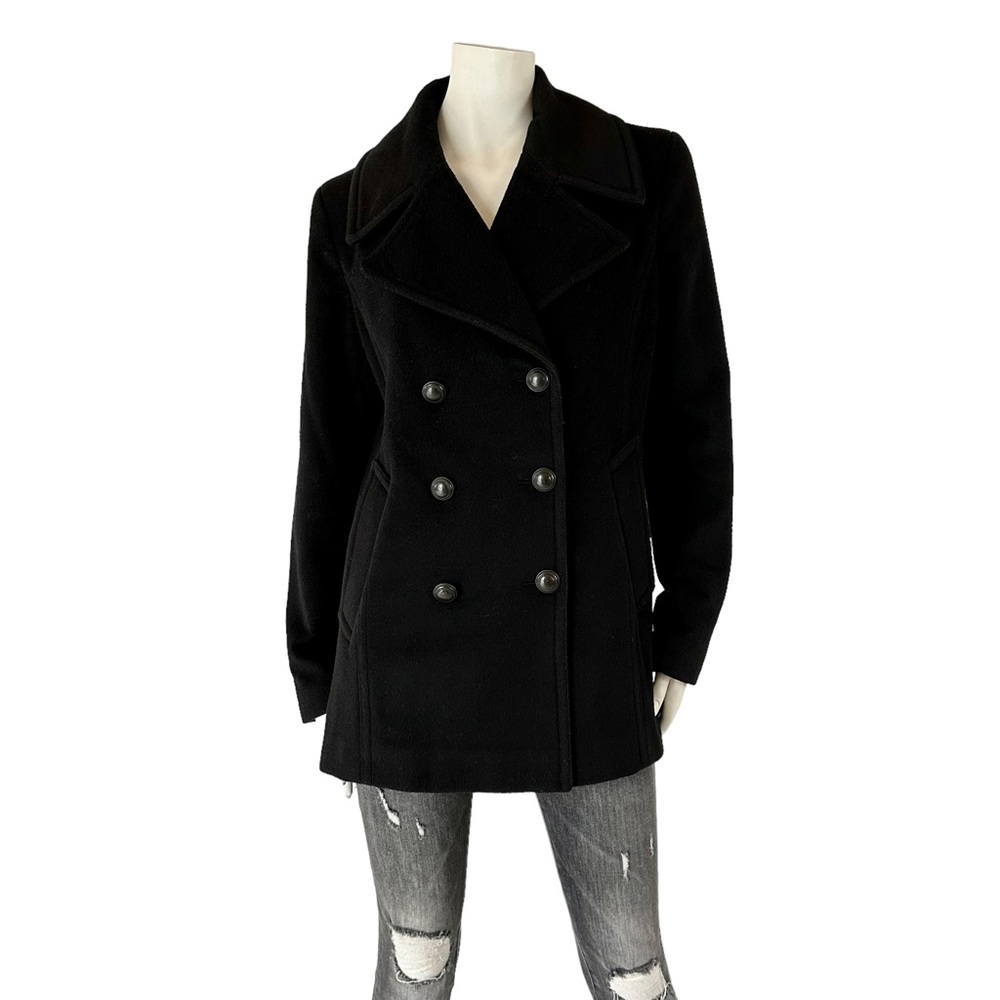 Stunning Karl Lagerfeld Black Double Breasted Wool Cashmere Pea Coat Jacket - Picture 2 of 11